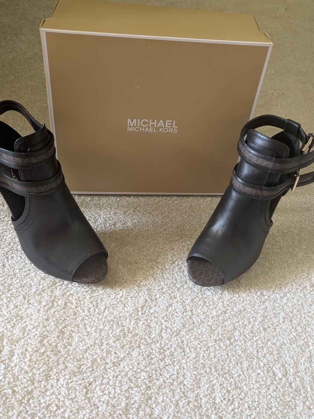 Michael Kors Black Peep-Toe Strappy High Heel Ankle Boot - Picture 3 of 3